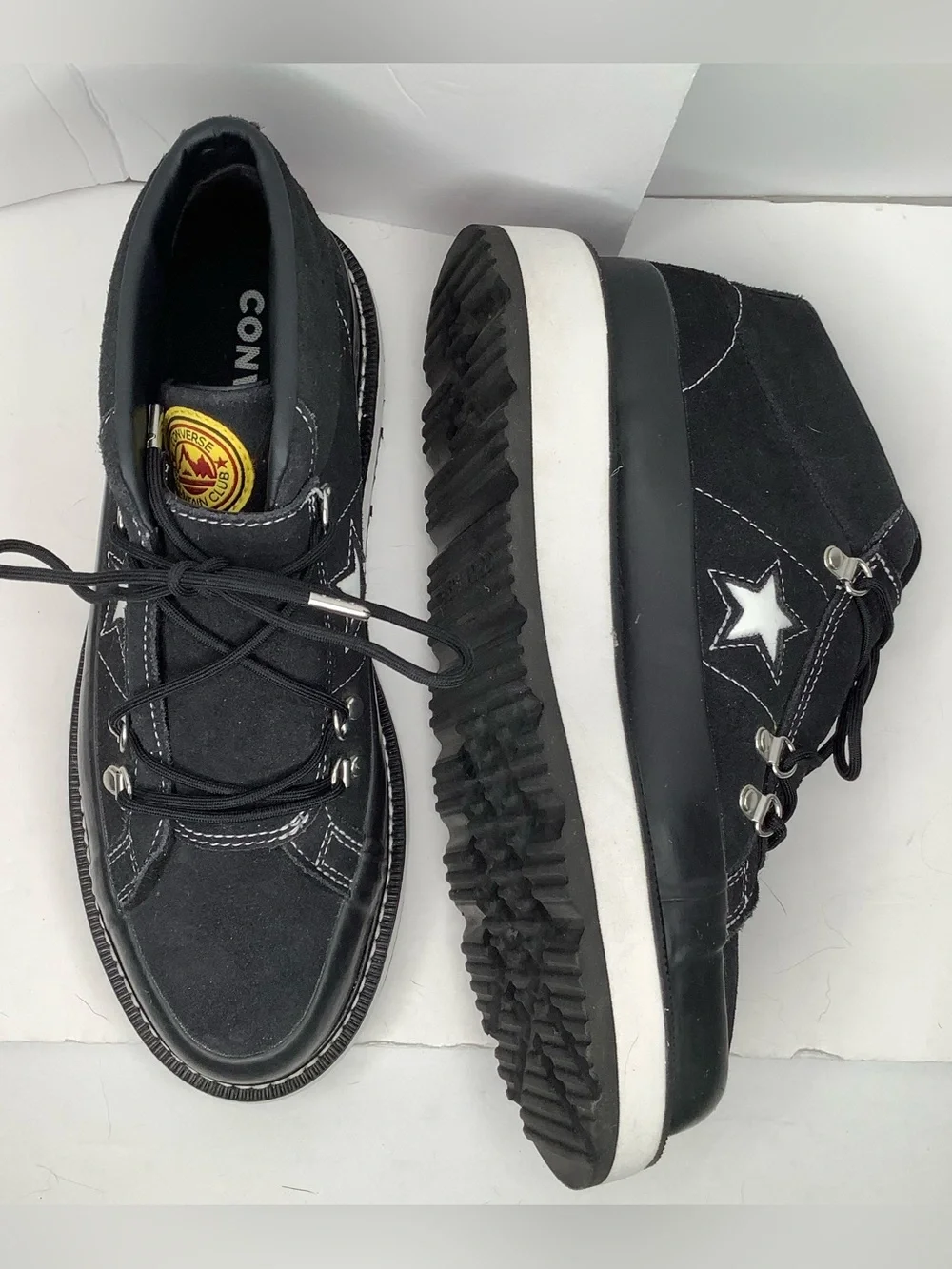 Converse One Star Leather Black Lace Up Mountain Club Mid Boots Women Shoes Sz 9